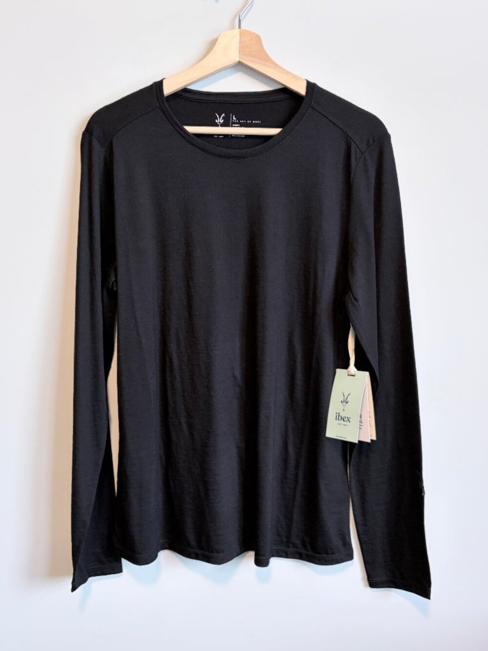 ibex Journey Long Sleeve Crew Neck Merino Wool Base Layer Black Women Size L